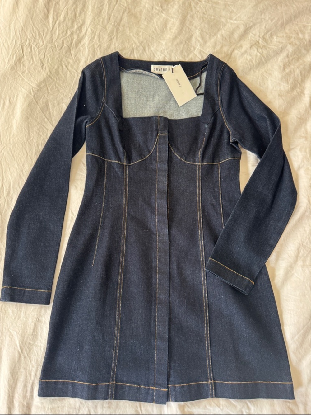 Sovere Dark Indigo Denim Long Sleeve Dress